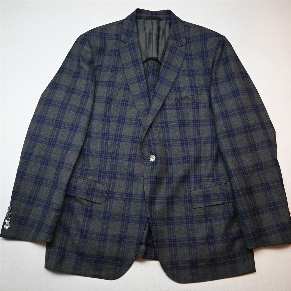 HUGO BOSS 46R Gray Blue Plaid Hartley Soft Shoulder Tesse Slim Blazer Sport Coat